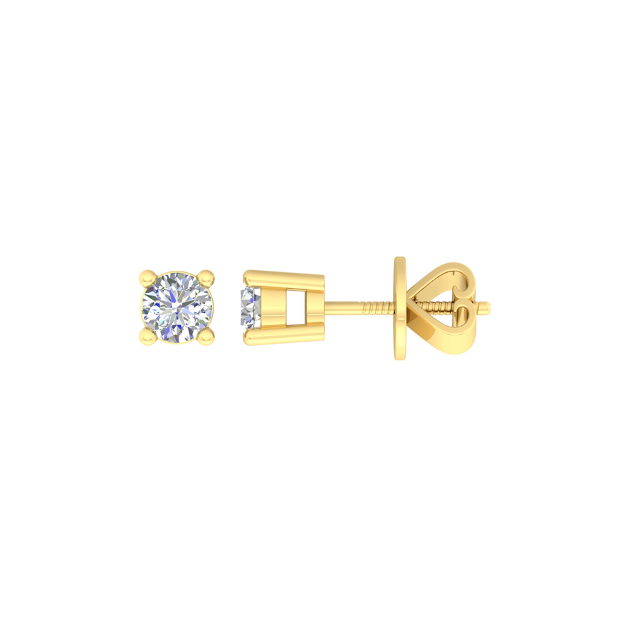 18k YG Diamond Stud Earrings with screw backs. 2D=0.60ct set in 4 claws. 4.2mm Wide