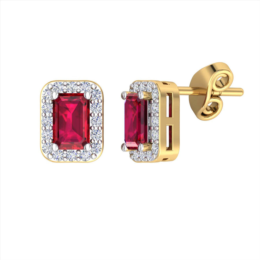 9k 2T Diamond & Natural Ruby Stud Earrings 32D=0.16ct & 2R (5x3mm)=Approx 0.60ct Claw Set. Meas. 7x5.5mm