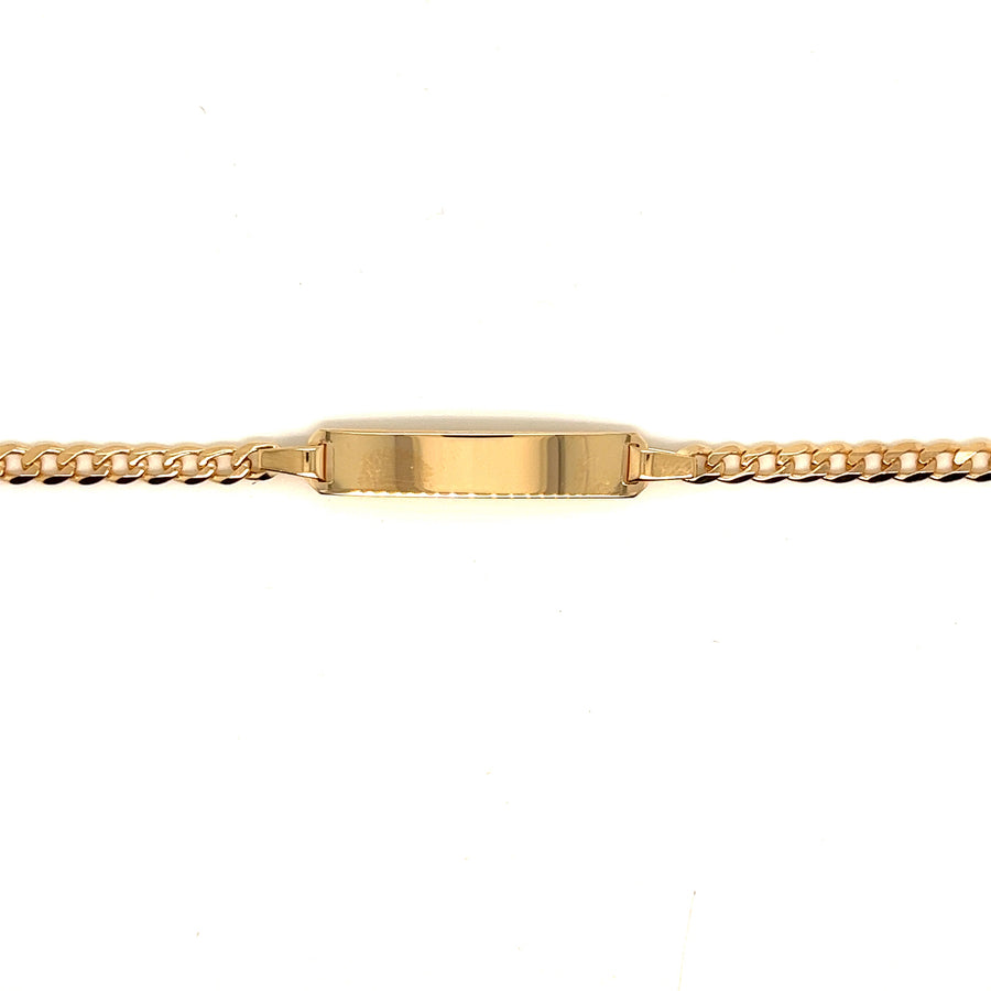 9k YG Italian Solid Flat Curb ID Bracelet 3.4mm wide 21cm . Approx 4.95g