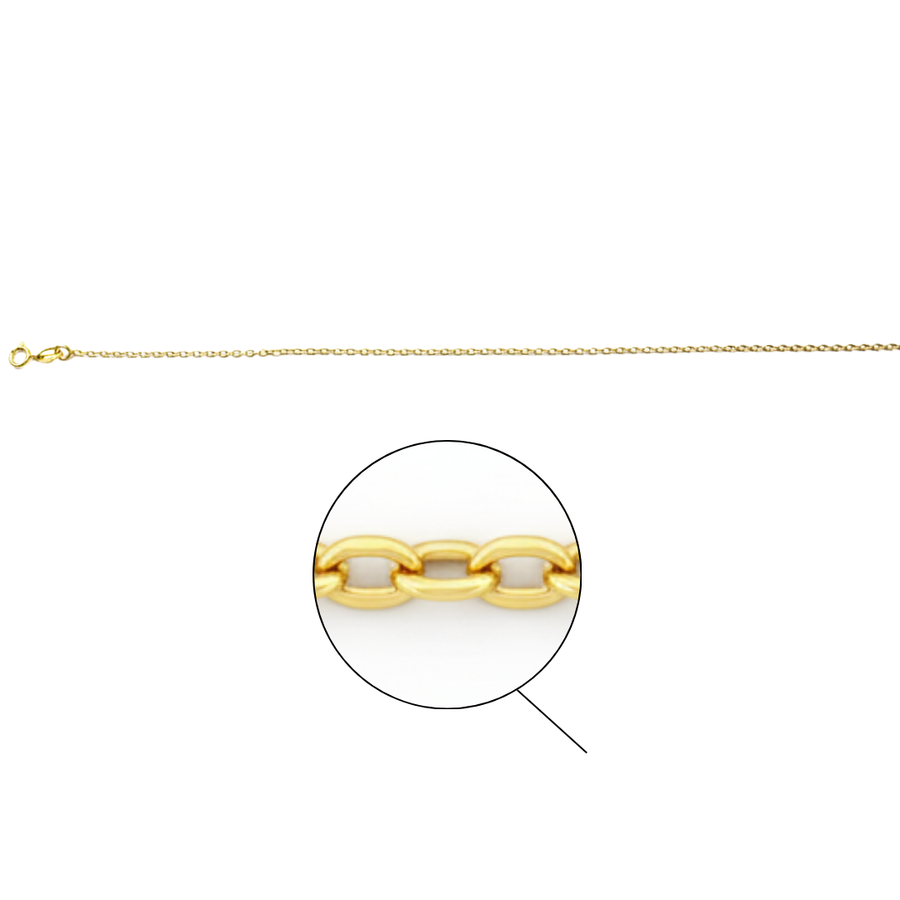 9k YG Italian Solid Oval Link Chain 1.4mm wide 60cm . O-Ring at 55cm Approx 2.15g