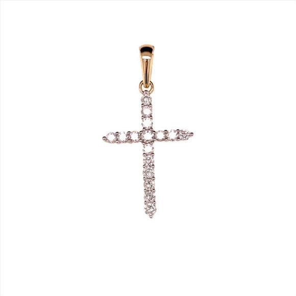 YG Diamond Cross Pendant 16D=0.25ct 17x12mm. Available in various alloys and colours.