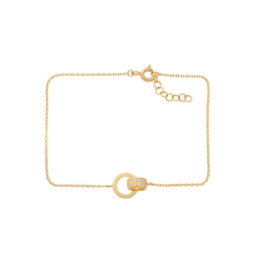 9k YG CZ Round and Oval Tube Pendant with Oval Link Bracelet 19cm Incl 2cm adjustable links