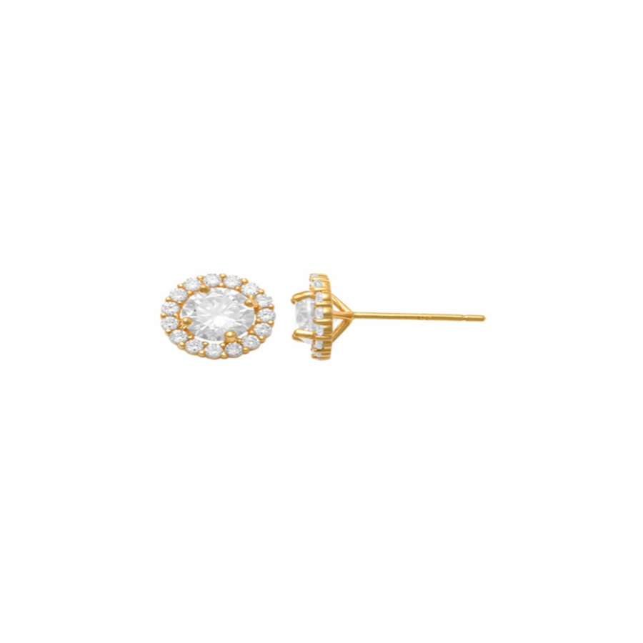 9k YG CZ Circle Stud Earrings 6mm