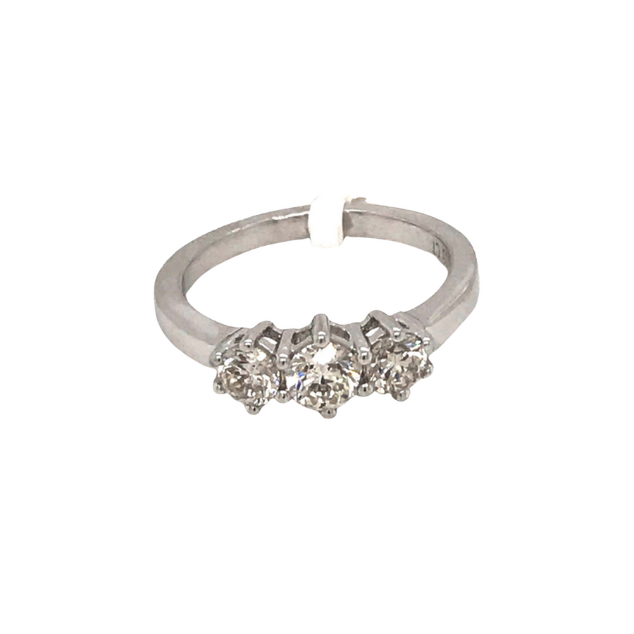 18k All WG 3 Diamond Trilogy Ring Set in WG setting with 6 claws 3D=1.00ct..Color: G- H  Clarity:  SI - SI3  Size N