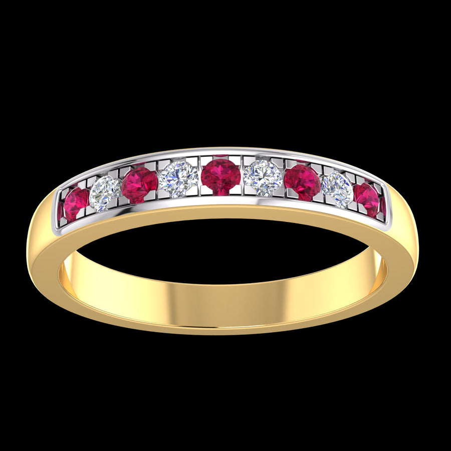 9k 2T Diamond & Natural Ruby Ring set with 4D=0.08ct & 5Ru=0.15ct Size N
