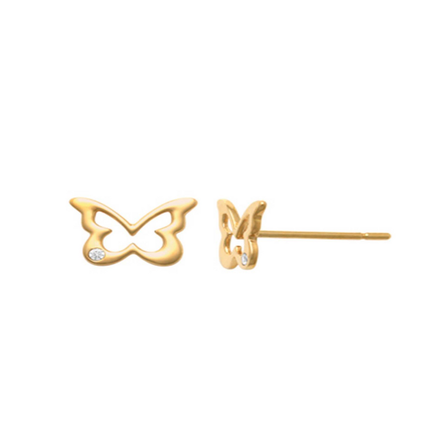 9k YG CZ Butterfly Stud Earrings with CZ 8x5.8mm