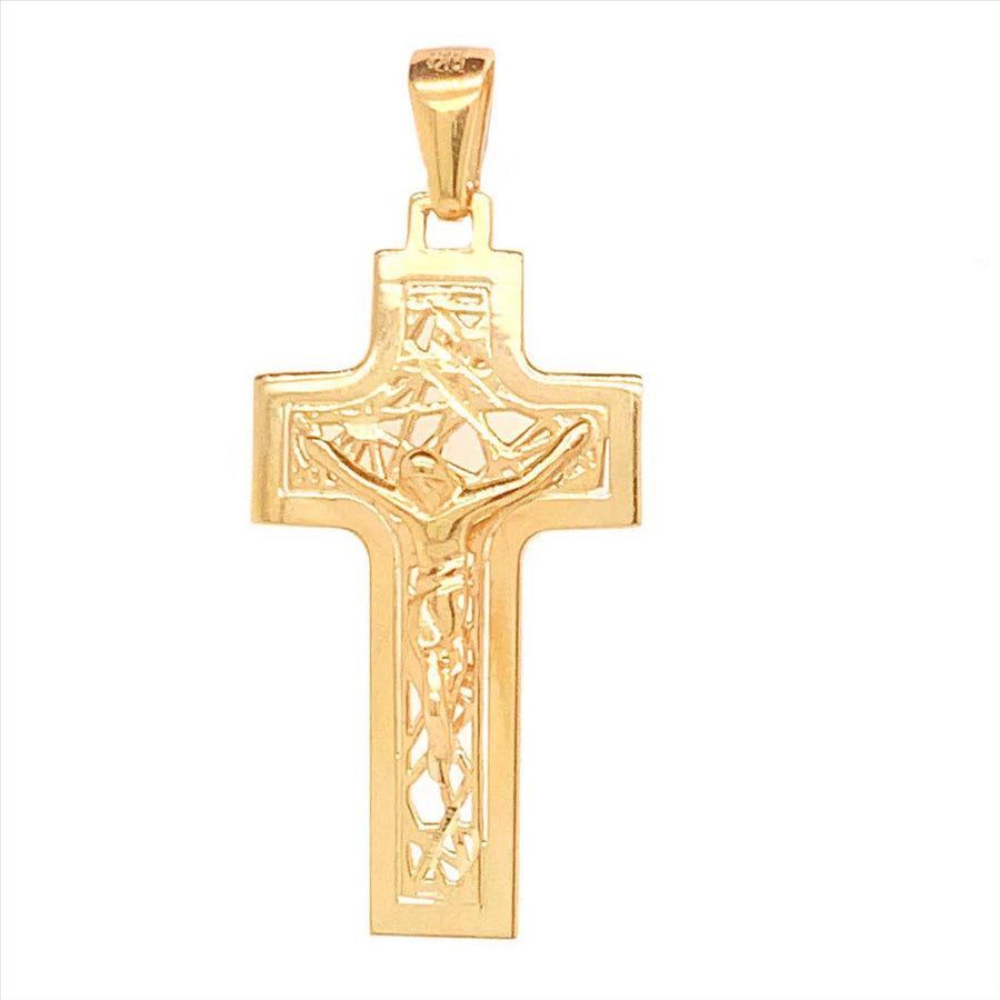 9k YG Italian Solid Weaved Centre Crucifixion Pnd 32mm x 18mm