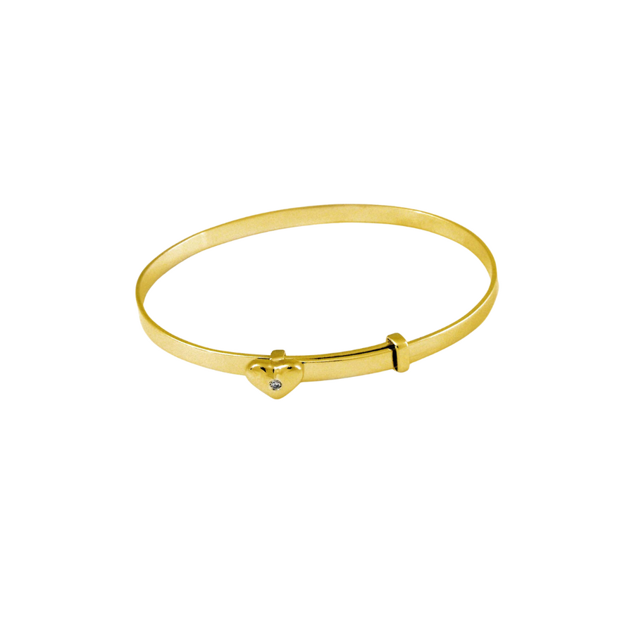 18k YG Solid Adjustable Baby Bangle 2.5mm wide With heart charm 1D=0.01ct.