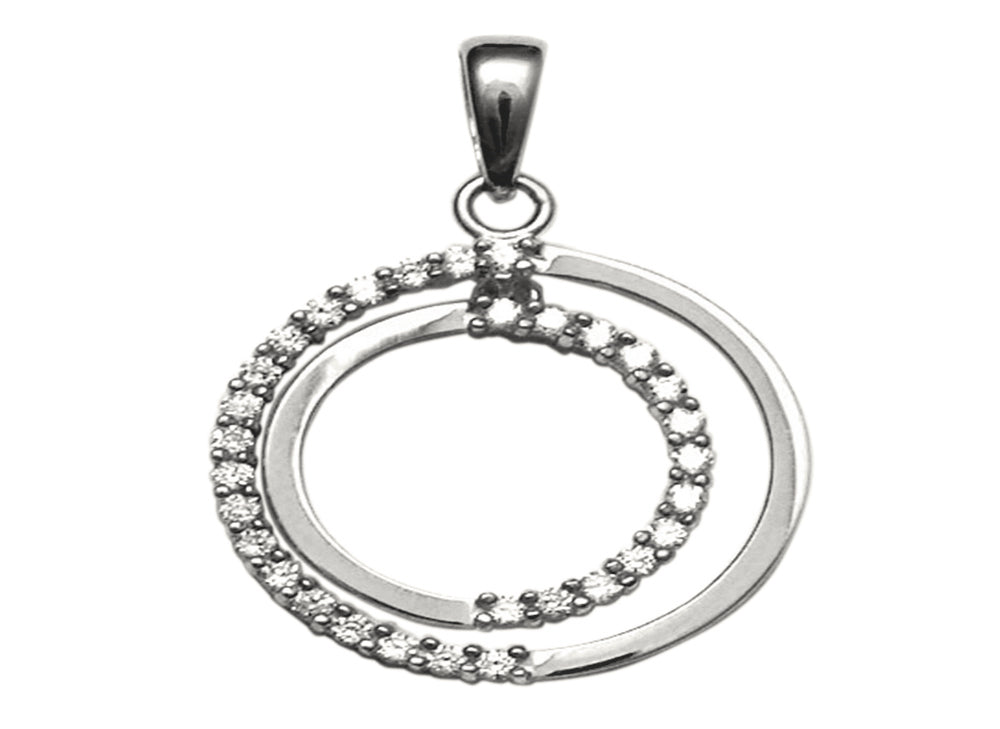 9k WG CZ Double Circle Pendant 17mm