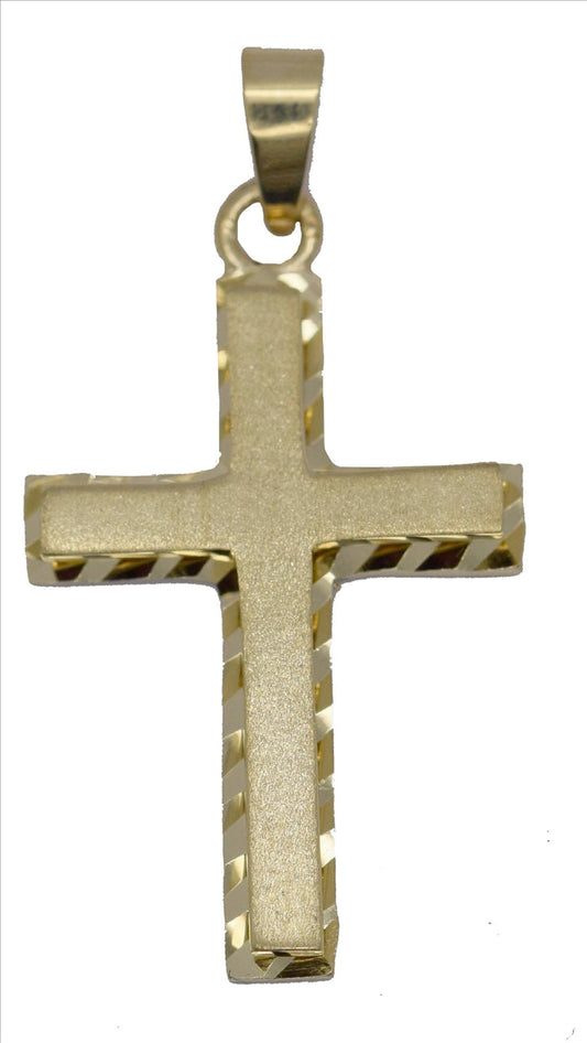 18k YG Solid Fancy Edged Cross Pendant with Matt finish centre 20x11mm