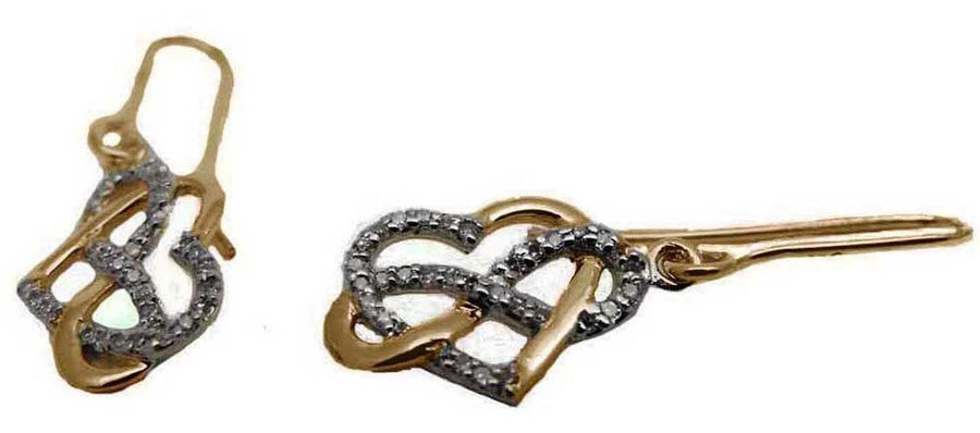 9k YG Diamond Infinity Heart Shepherd Hook Earrings 68D=0.13ct Meas. 9x12mm