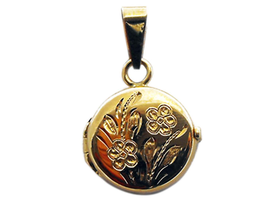 18k YG Solid Engraved Round Locket 15mm Approx 3.4g
