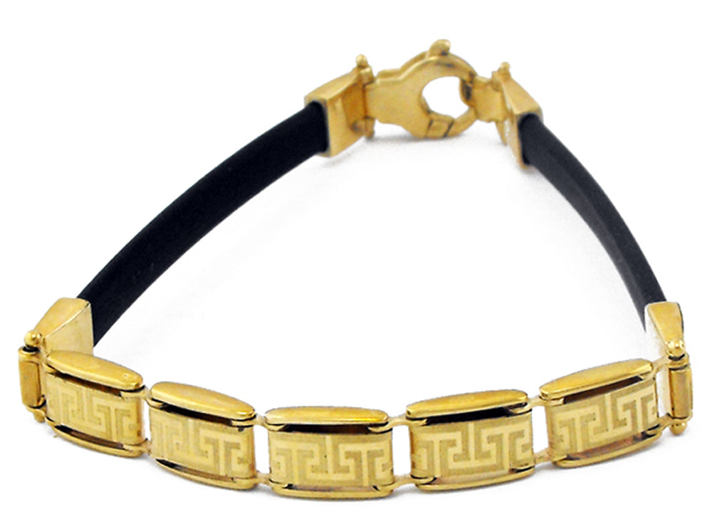 YG Italian Greek Key and Rubber Bracelet (priced per gram)