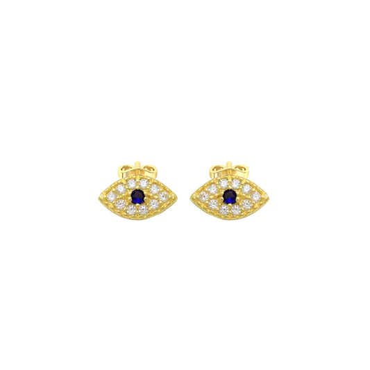 9k YG CZ & Sapphire Evil Eye Stud 4x8mm