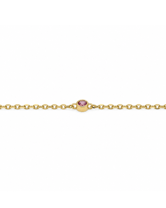9k YG Solid Oval Link Pink Sapphire Bracelet 1.4mm Wide 19.5cm . Bezel Set with 5 Pink Sa=0.30ct, O-Rings at 16.5 & 18cm.