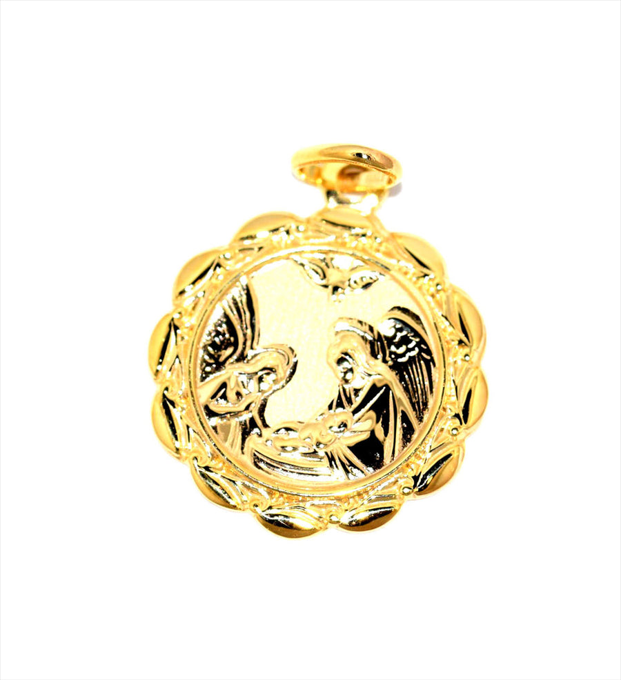 18k YG Italian Solid Round Scalloped Edged Baptism Medallion Pendant 17mm Approx 2.0g