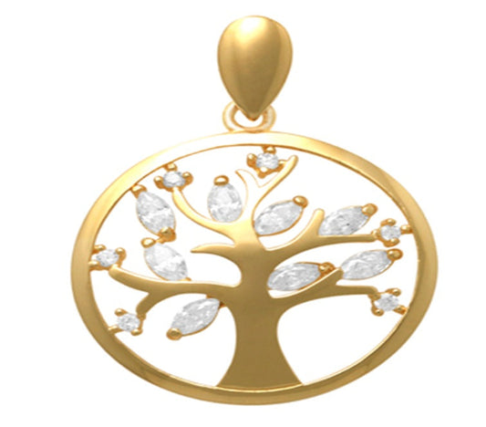 9k YG Circle Tree of Life Pendant 17mm