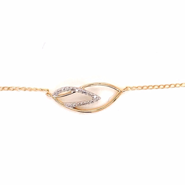 9k YG Oval Link Bracelet 1mm Wide 19cm O-Ring at 17cm & 18cm . With Marquise Shape 20D=0.08ct Meas. 19x8mm