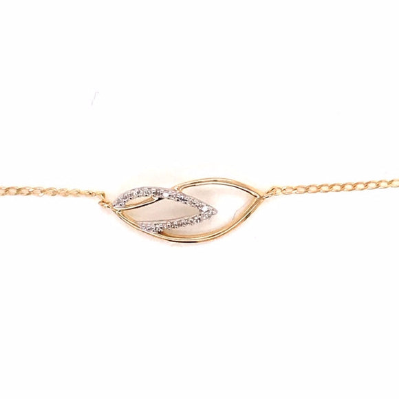 YG Oval Link Bracelet 1mm wide with Diamond Set Marquise Shape