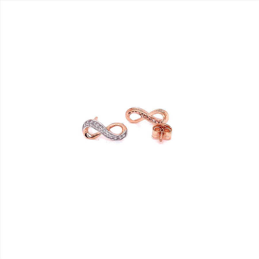 9k RG Diamond Infinity Heart Stud Earrings 24D=0.05ct Meas. 12x5mm