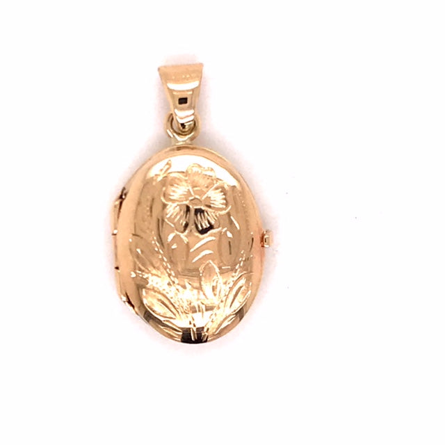 9k Yellow Gold Italian Engraved Oval Memorial Locket  20x15mm