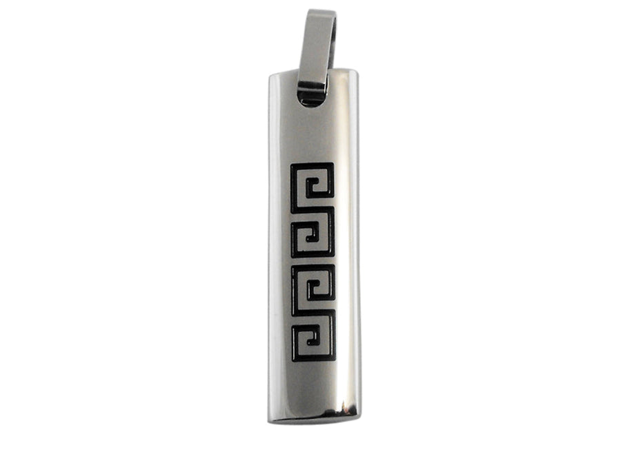 Stainless Steel Long Rectangular Pnd with a Greek Key Design.