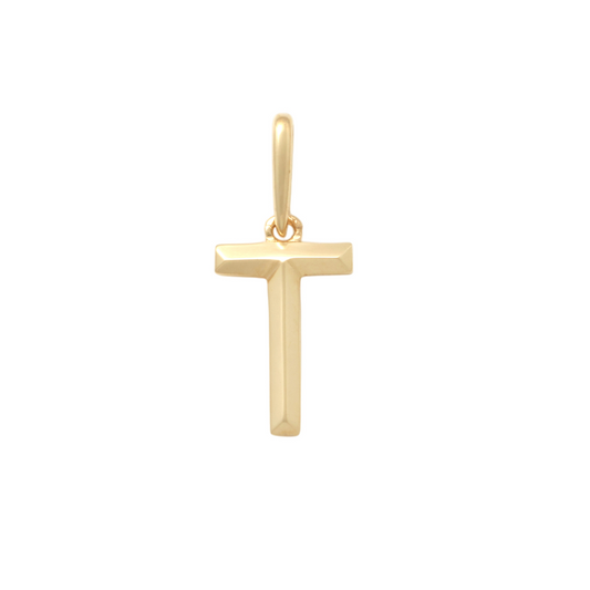 9k YG Block Letter T Pendant. 10.9mm