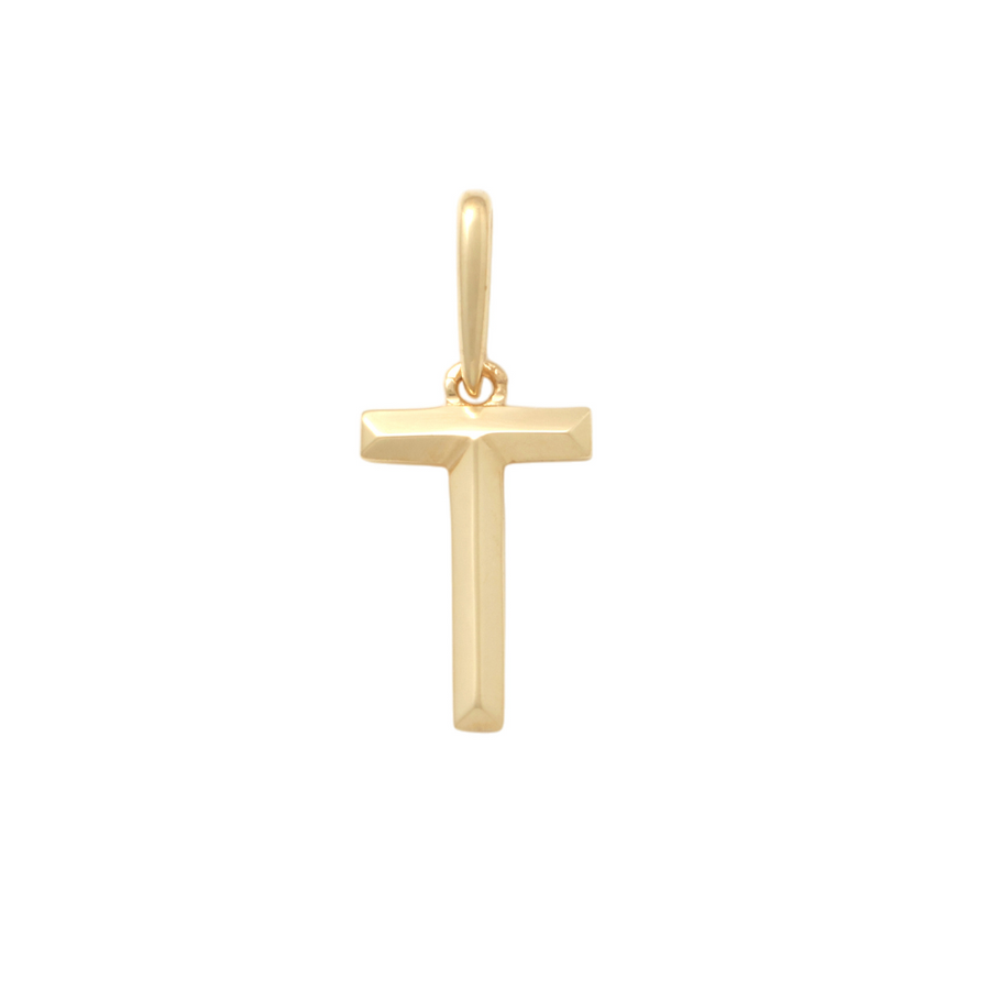 9k YG Block Letter T Pendant. 10.9mm