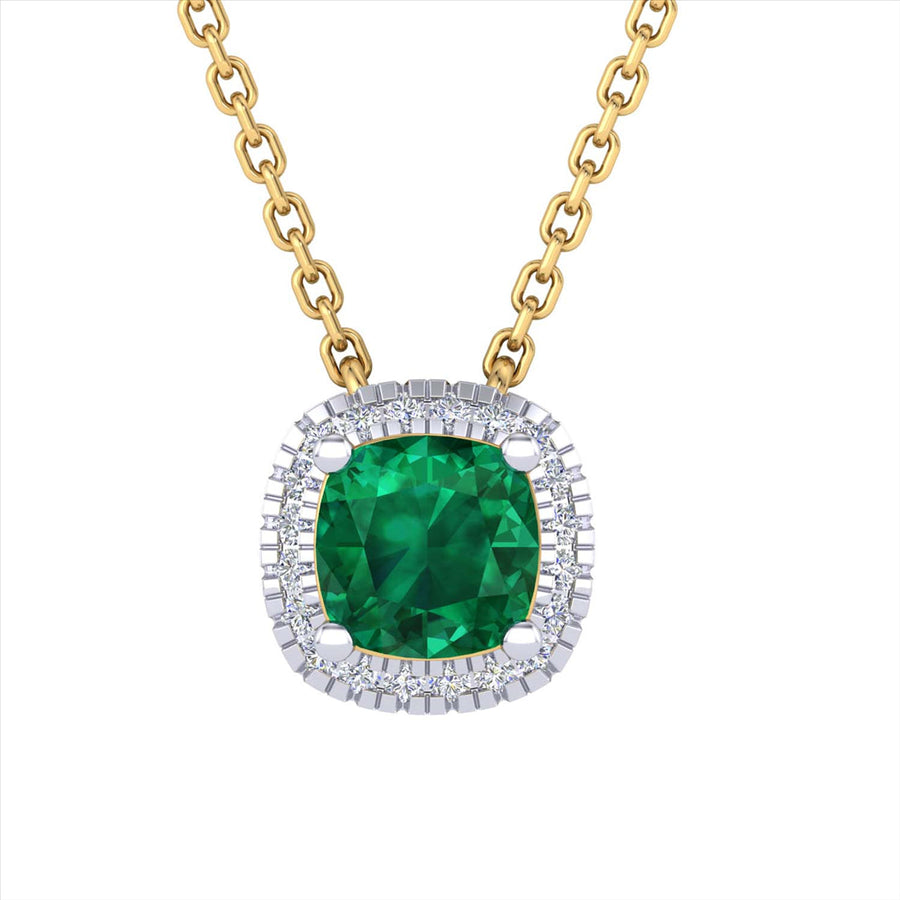 9k YG 5mm Natural Emerald & Diamond Pendant with Oval Link Chain 45cm O-Ring at 43cm & 44cm 1mm Wide. 1Em=0.40ct and 20D=0.06.ct Meas. 6mm