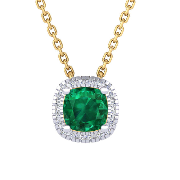 9k YG 5mm Natural Emerald & Diamond Pendant 1Em=0.40ct