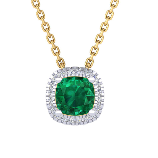 9k YG 5mm Natural Emerald & Diamond Pendant 1Em=0.40ct