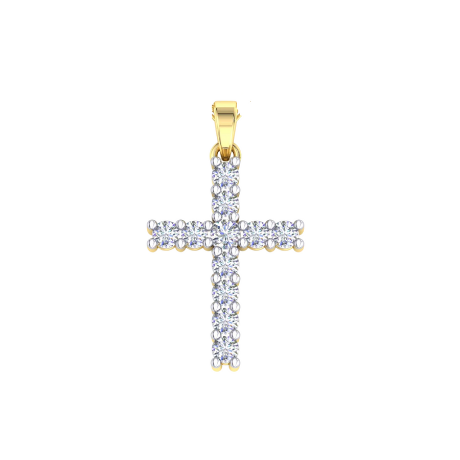 9k YG Lab Diamond Cross Pendant 11D=0.55ct Claw Set Meas. 17x 13mm