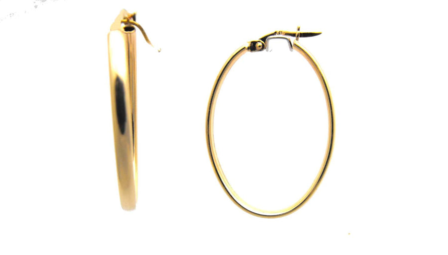 9k YG Oval Hoop Earrings 30x20mm HR Round Tube 2.8mm Wide