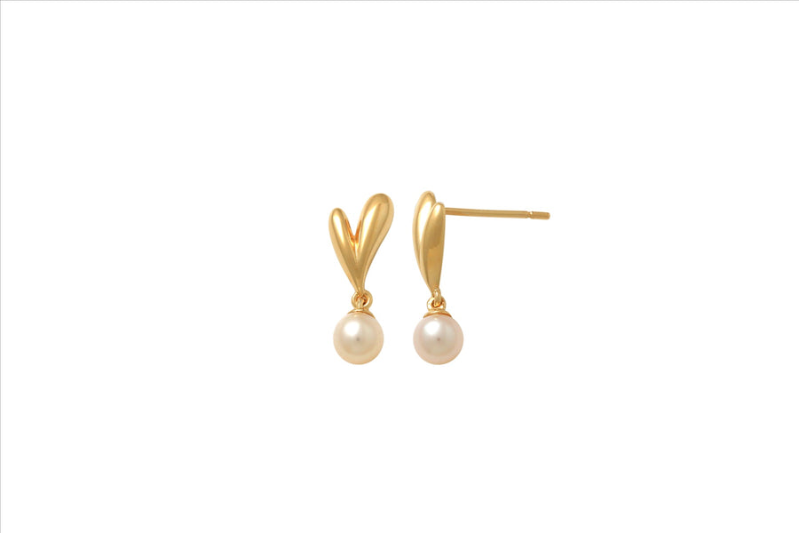 9k YG Elongated Heart Stud Earrings with 4mm Drop FWP