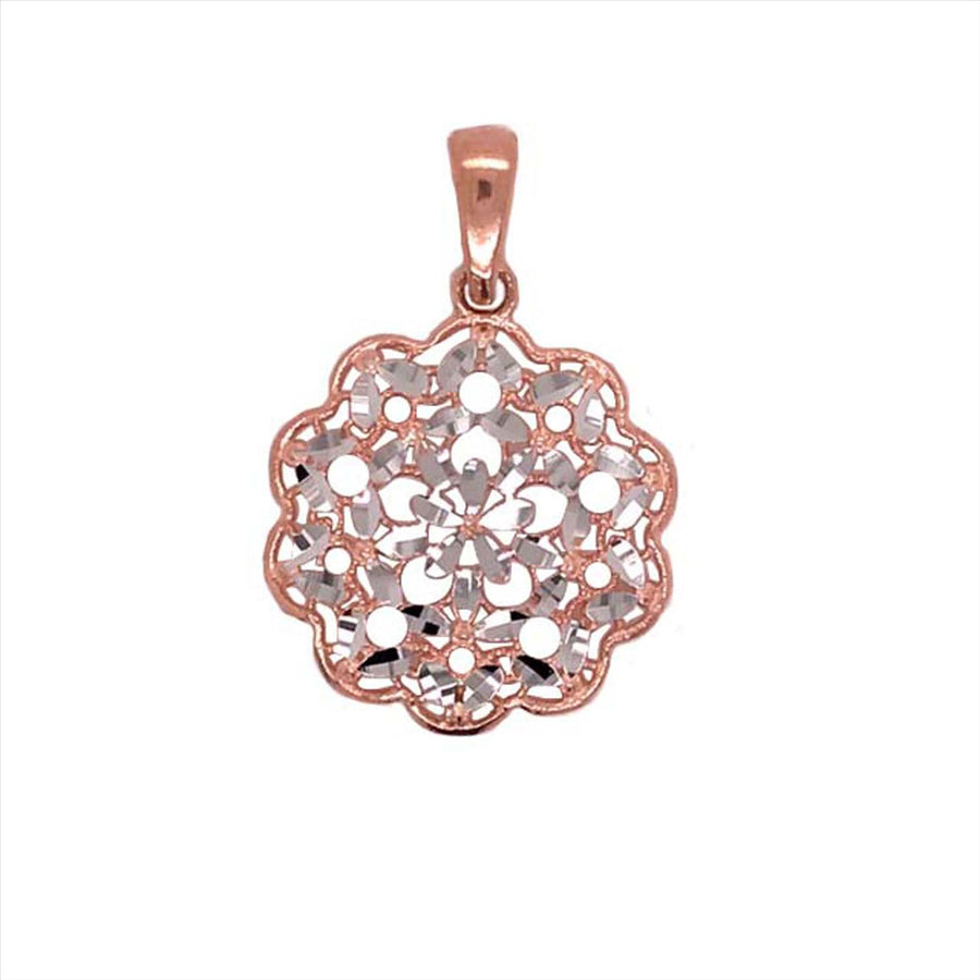 9k 2T Flower Pendant with Diamond Cut effect 22mm