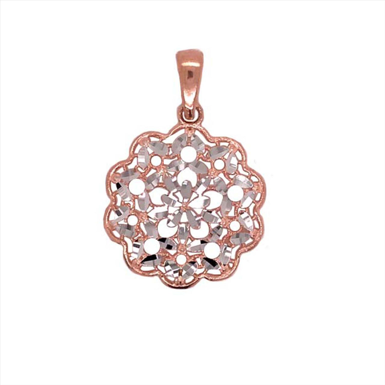 9k 2T Flower Diamond Cut Pendant 22mm