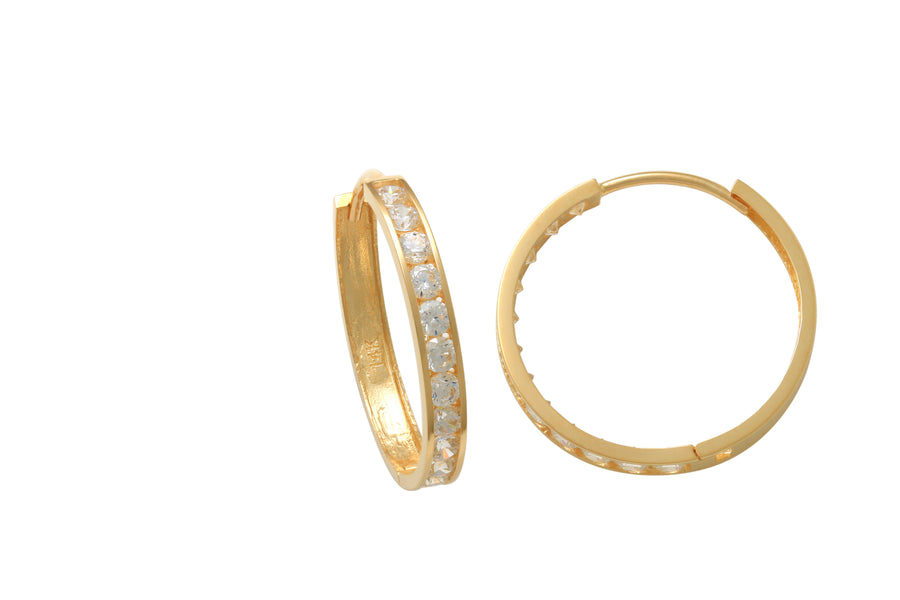 9k YG CZ Round Huggie Earrings 20mm Diameter. 3.2mm Wide