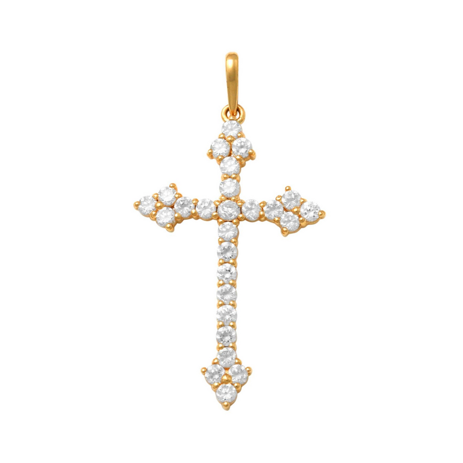9k YG Solid CZ Cross Pendant 25mm x 16mm