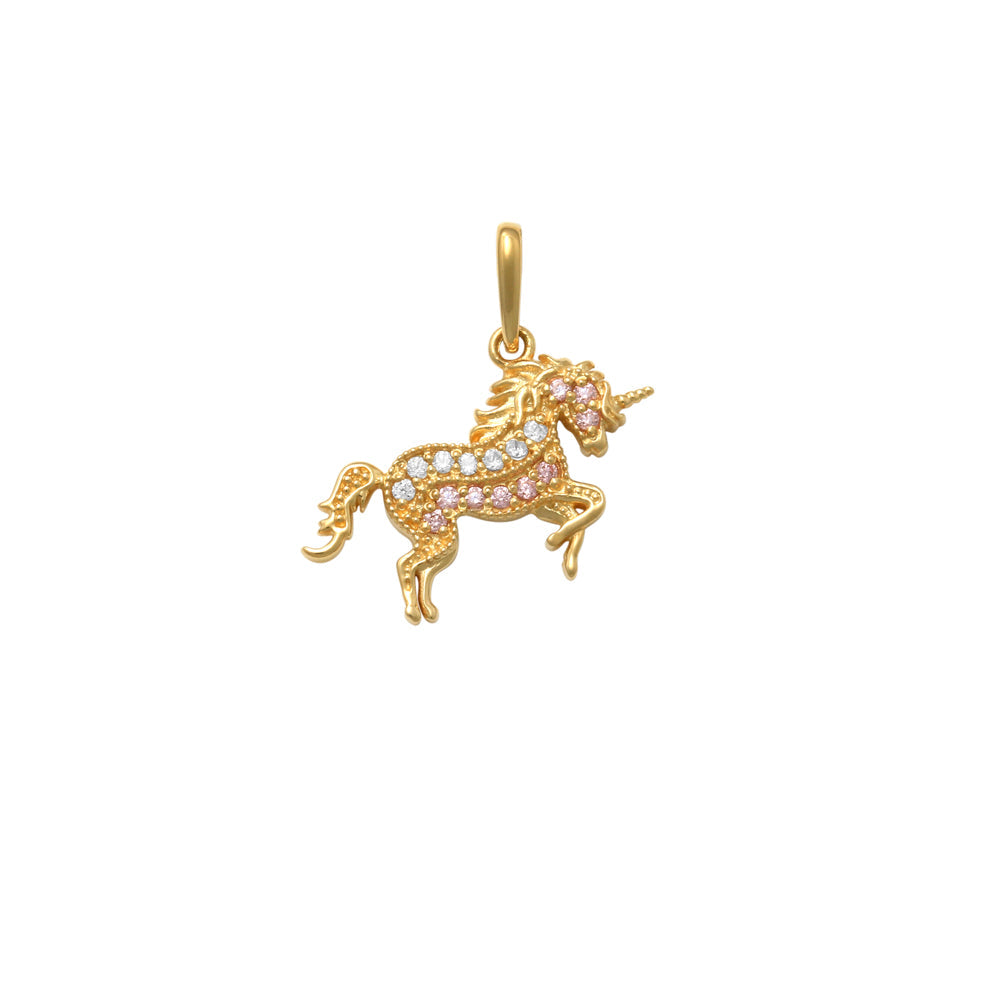 9k YG CZ Unicorn Pendant 14x12mm