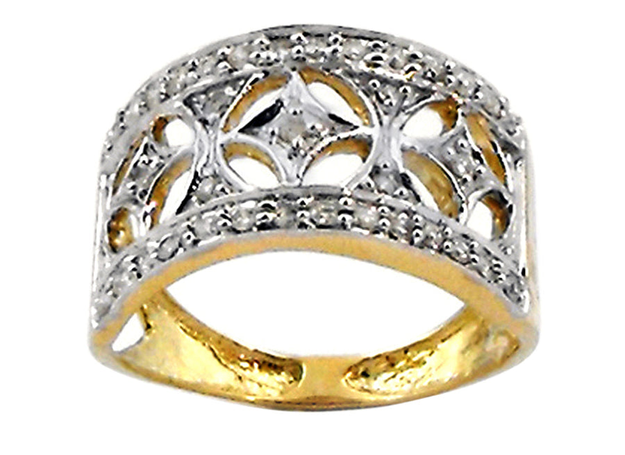 9k YG Diamond Ring  Fancy Cut-Out  35D = 0.37ct  Size M.