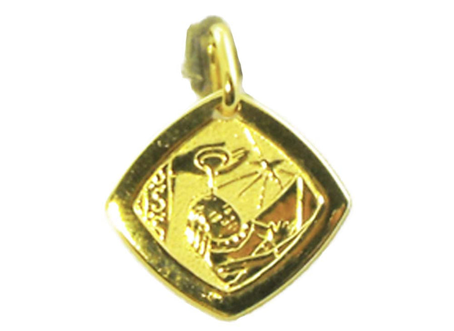 18k YG Italian Solid Square Baptism Pnd 16.3mm Approx 1.70g