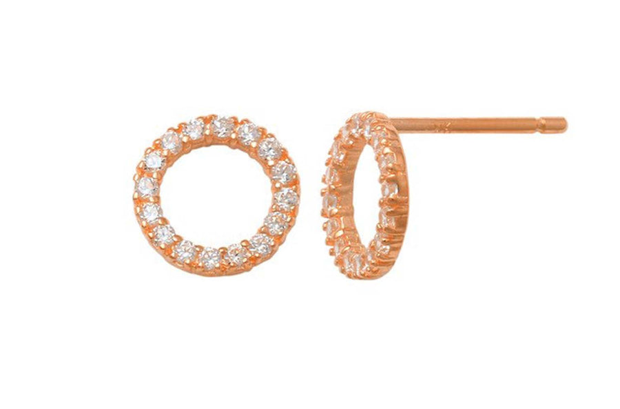 9k RG CZ Outline Circle Stud Earrings 7.5mm
