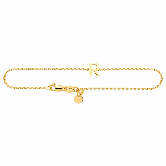 9k YG Letter R Trace Bracelet (1.1mm)