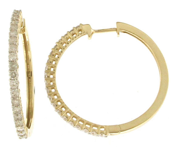 9k YG Diamond Round Huggie Earrings 40D=0.70ct 1.7mm Wide