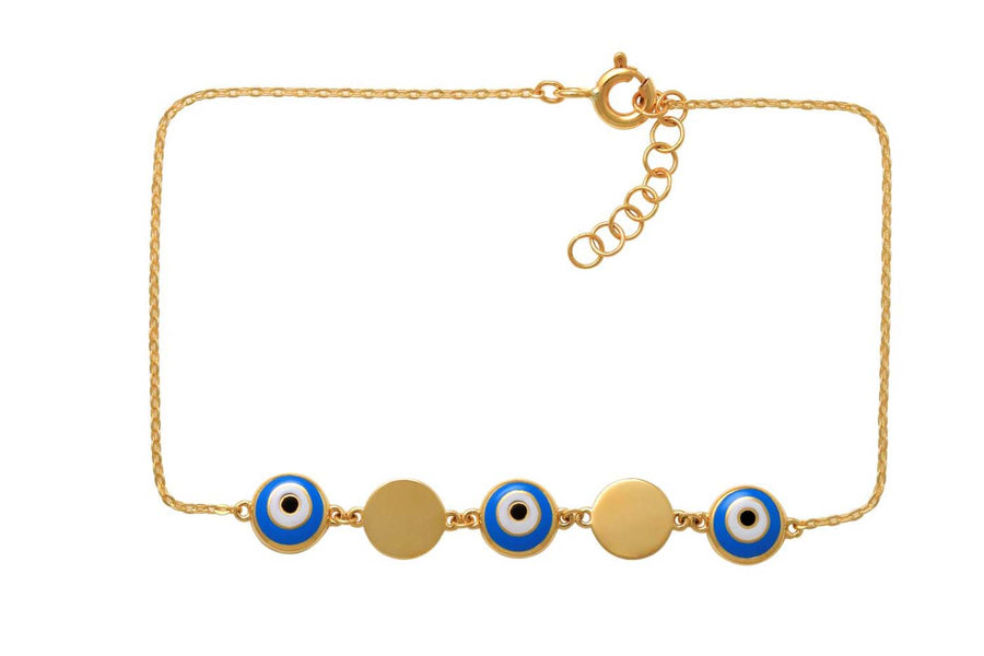 9k YG Enamel Eye and Disc Oval Link Necklace 45cm incl. 3cm adjustable links