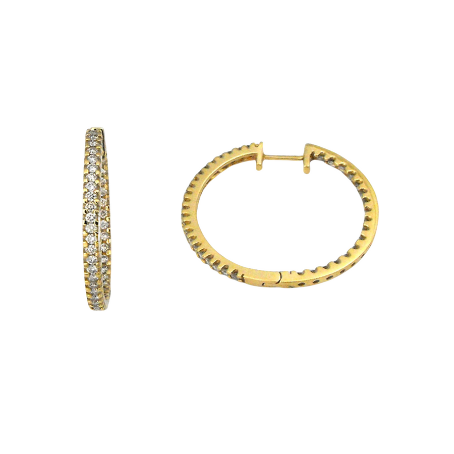 18k YG Diamond Round Huggie Earrings 80D=0.58ct. 19mm Diameter. 1.8mm Wide