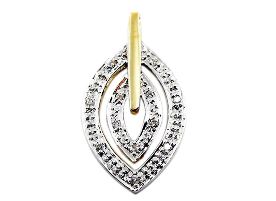 9k YG Diamond Pear Shape Pendant 12D=0.06ct Grain Set . Meas. 20mm
