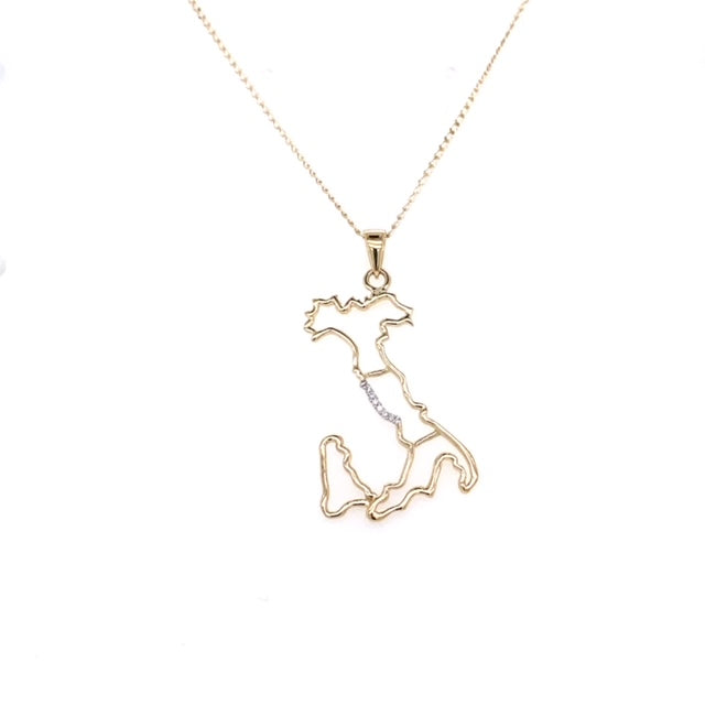 9k YG Italy Diamond Pendant 6D=0.02ct with Oval Link Chain 45cm O-Ring at 43cm & 44cm 1mm Wide . Meas. 29x19mm