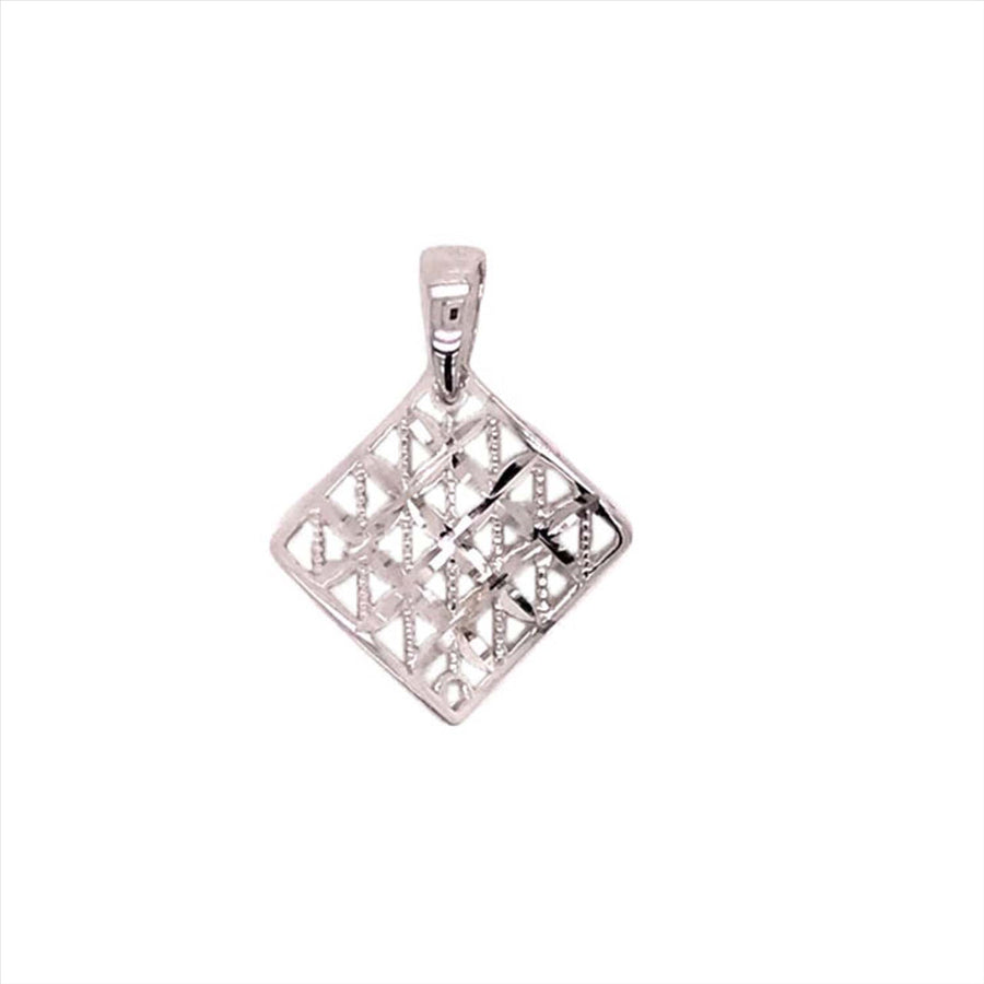 9k WG Curved Diamond Shape Pendant with Diamond Cut effect 19mm