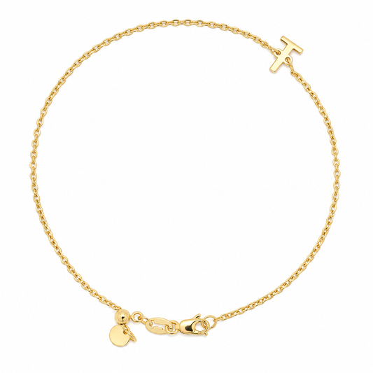 9k YG Letter T Trace Bracelet (1.1mm)
